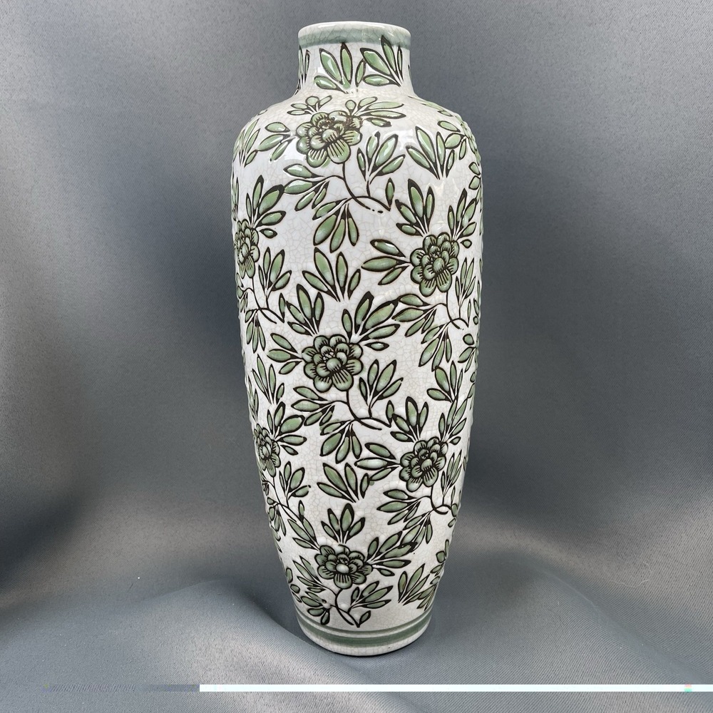 White and Green Floral Ceramic Vase 12" - Picture 11 of 12